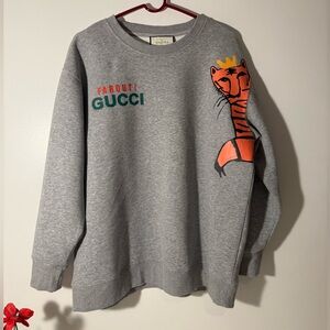 Gucci Gray and Orange Tiger Graphic Women's Sweater